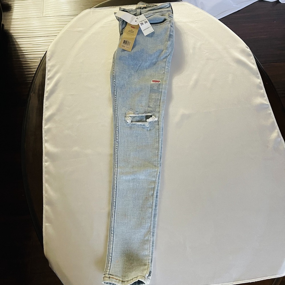 New Levis 535 Super Skinny Jeans Womens Size 26x30 Blue Denim Faded Distressed - Picture 5 of 13